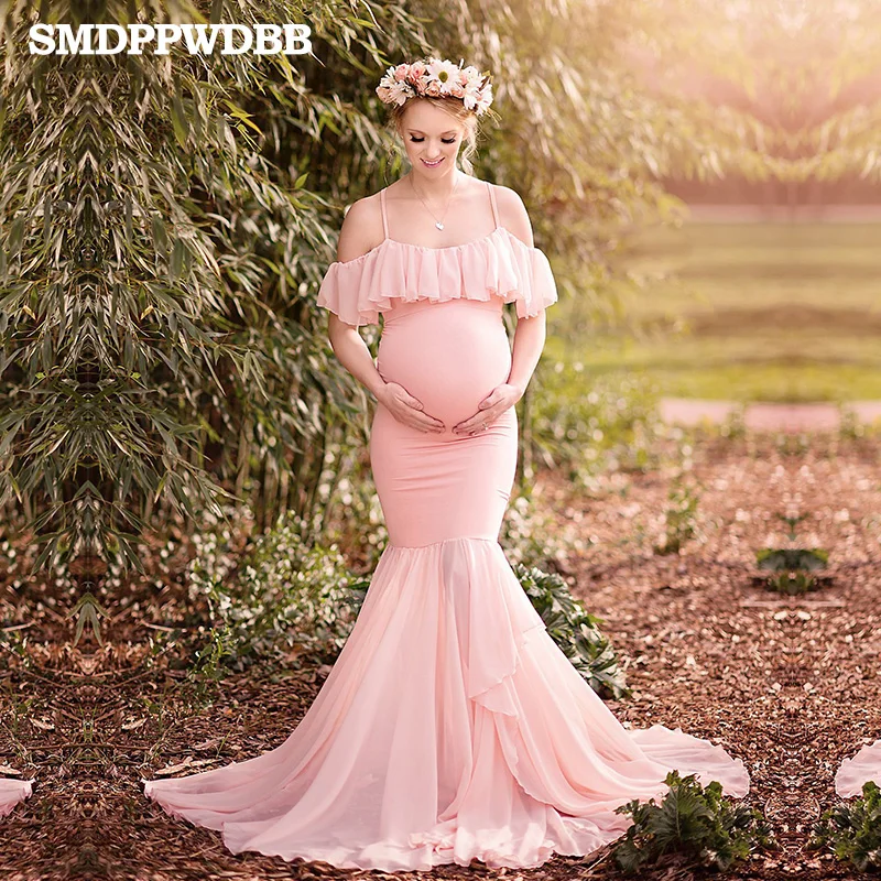 Maternity Photography Props Pregnancy Fancy Dress Mermaid Trumpet