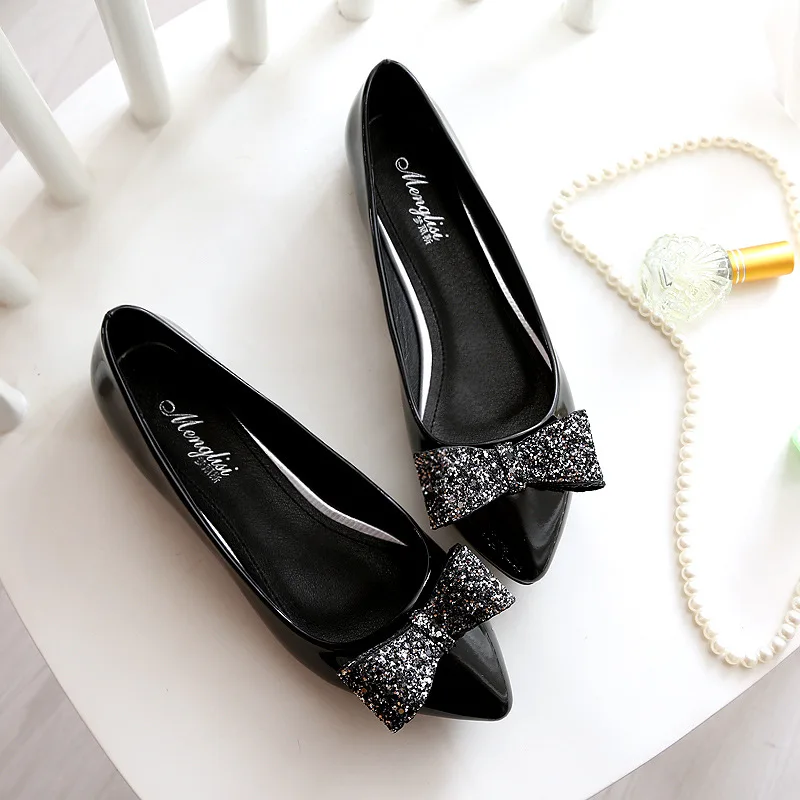 

Sequins bow-knot flats girls japanned leather shallow woman single shoes bling bow decorate creepers ladies espadrilles mujer 43