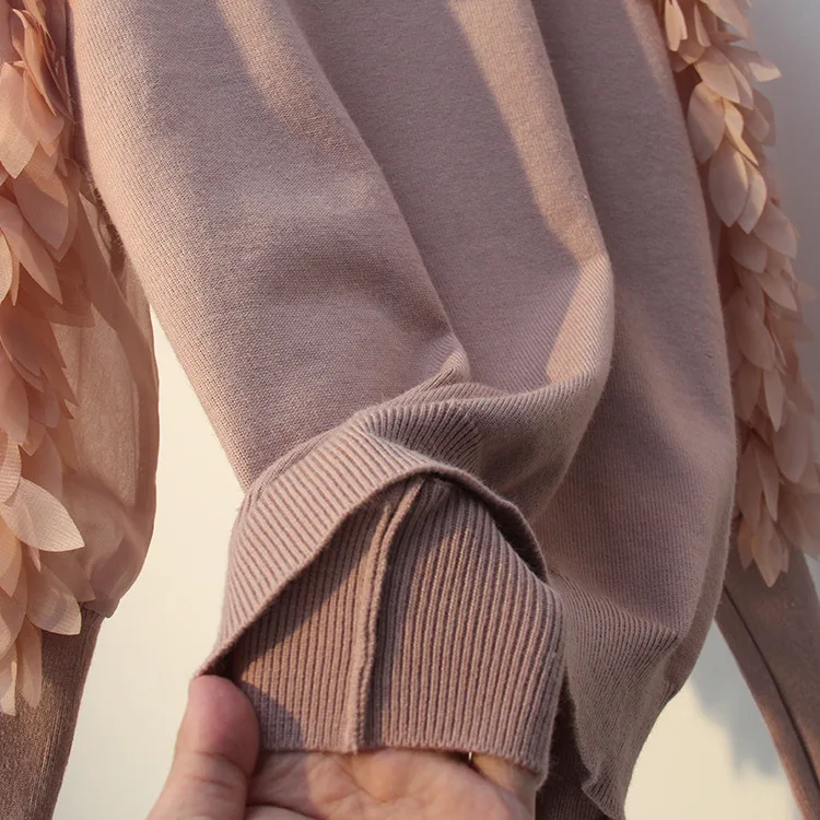 Korean Ruffled Collar Knitted Women Sweater Spring Autumn Loose Jumper Fashion Flowers Sleeve Sweater and Pullover Femme Pull Korean Ruffled Collar Knitted Women Sweater Spring Autumn Loose Jumper Fashion Flowers Sleeve Sweater and Pullover Femme Pull