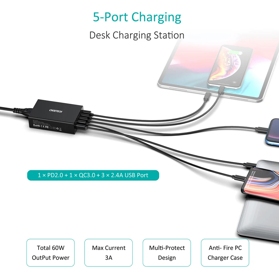 Зарядное устройство CHOETECH Quick Charge 3 0 USB 60 Вт QC3.0 QC Turbo Быстрая зарядка