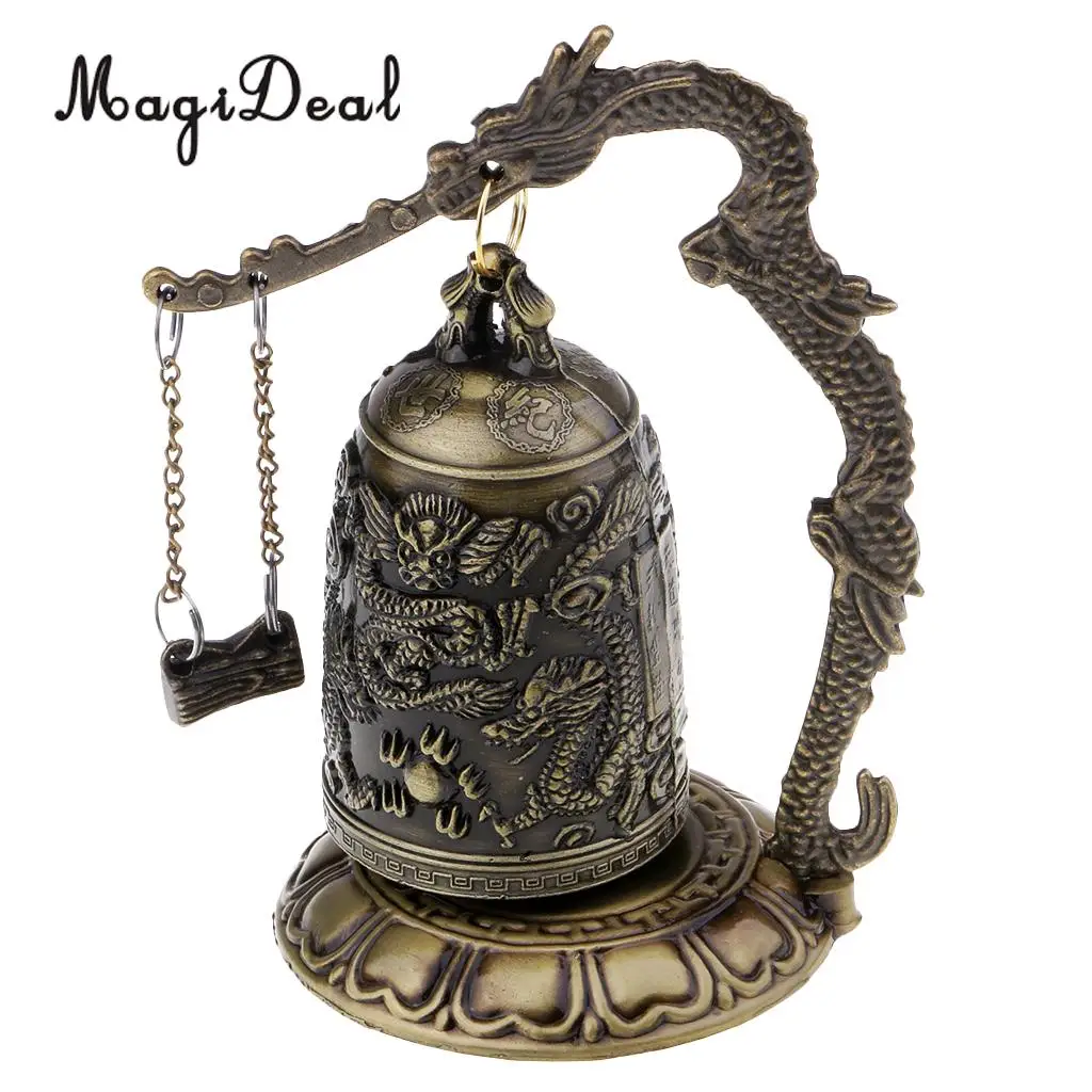 Chinese Vintage Bronze Dragon Carved Buddhist Bell Windchime Wind Chime Home Decoration Ornament - Peace and Meditated