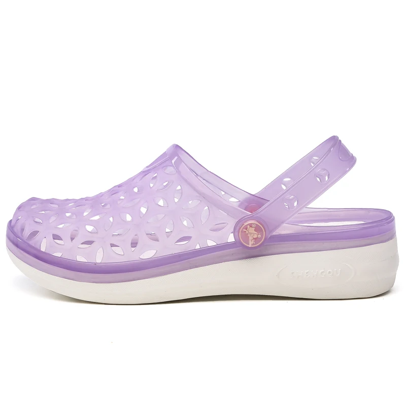 Модные женские босоножки; летние женские прозрачные сандалии ярких цветов; удобные сандалии на плоской подошве; женская пляжная обувь; садовая обувь с цветами и отверстиями - Цвет: Purple