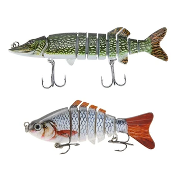 

10Cm/4 Inch 15.5G Bionic Realistic Hard Multi-Segments Bait Bass Walleye Yellow Perch & 5 Inch/12.5Cm 20G Alive Realistic Fish