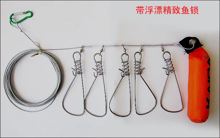 

Promotion!! 1Set 5m Fishing Stringer Fish Lock 5 Snap Stainless Steel Ropes Float