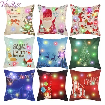 

FENGRISE 45x45cm Cotton Linen LED Decorative Cushion Covers Merry Christmas Decorations for Home Christmas Home Decor New Year