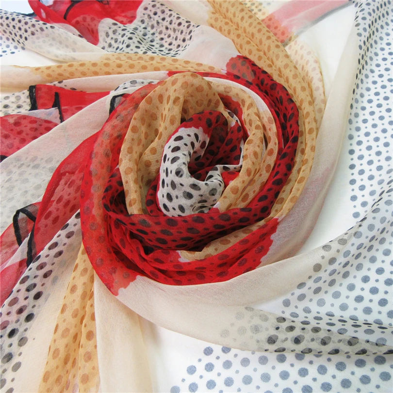 Женский шарф бандана Лето 2017 в горошек пэчворк полиэстер мягкий тонкий эшарп