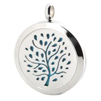 

10pcs Round Silver Tree of Life Stainless Steel Premium Aromatherapy Essential Oil Diffuser locket With chain and Pads