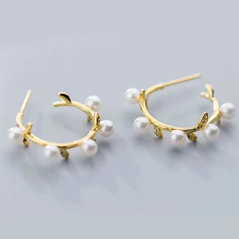 

925 Sterling Silver Tree Branch Pearl Stud Earrings Design Fashion Earrings Jewelry for Women Kids Girl Lady G1152