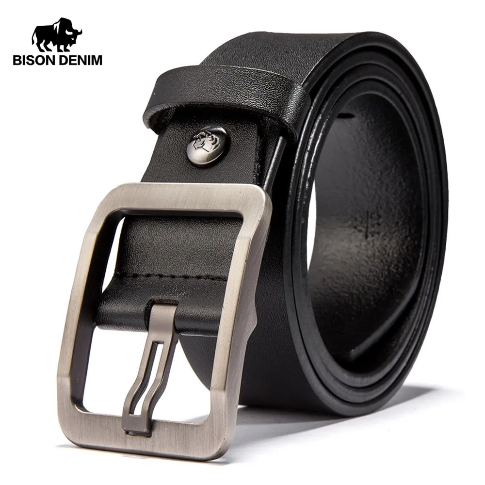 BISON DENIM Genuine Leather Belt for Men Male Jeans Belt Men's High