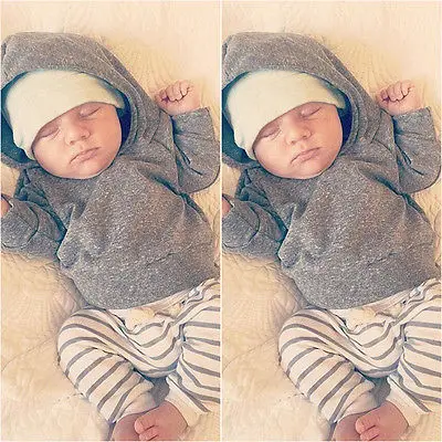 2PCS Set Baby Girls Warm Long Sleeve Hooded Shirt Tops font b Jacket b font Striped