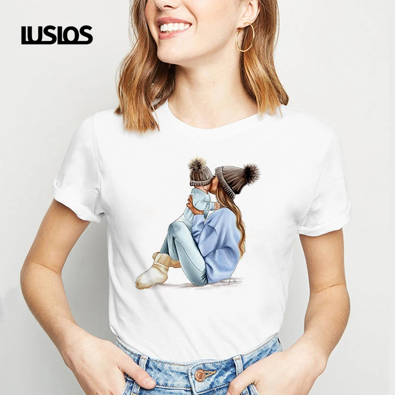 LUSLOS/одинаковые футболки для всей семьи с надписью Mother Love Super Mom Harajuku футболка Дня