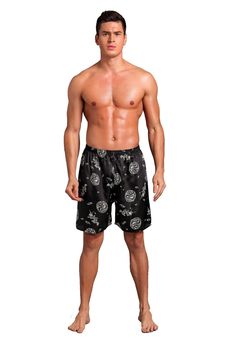 Мужское повседневное тонкое мягкое нижнее Белье для сна шелковые атласные шорты пижамы и пляжные шорты