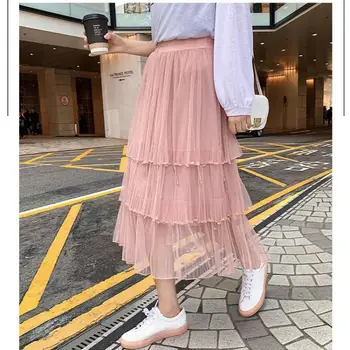 

2020 Spring New Arrival Temperament Fairy Beading Layer Skirt Faldas Largas Elegantes Chic Dreaming Tulle Skirt Free Shipping