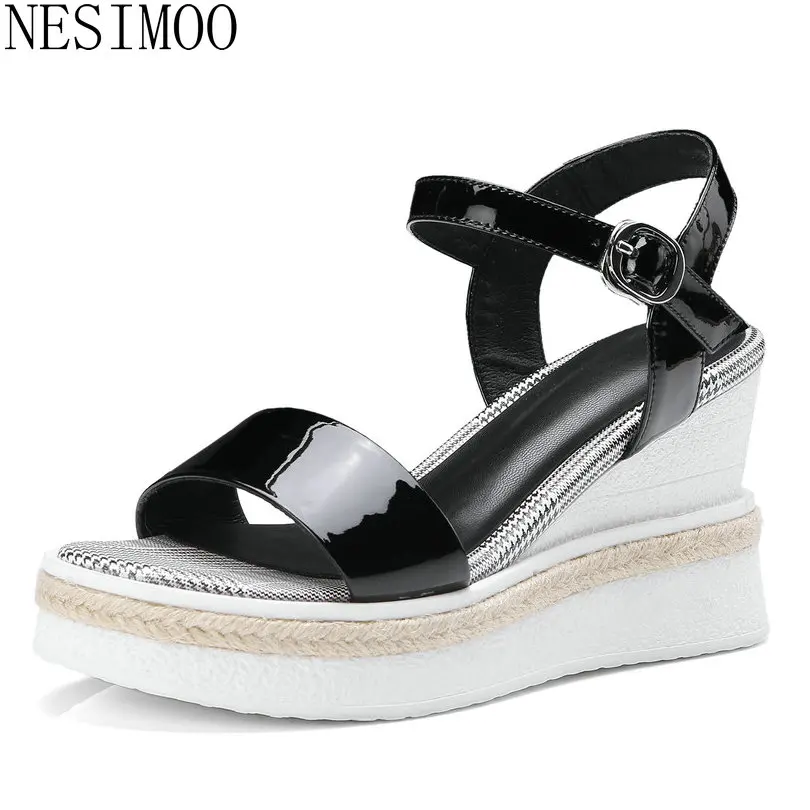 

NESIMOO 2018 Women Sandals Genuine Leather Platform Wedges Heel Fashion Shoes All Match Casusal Buckle Women Sandals Size 34-42