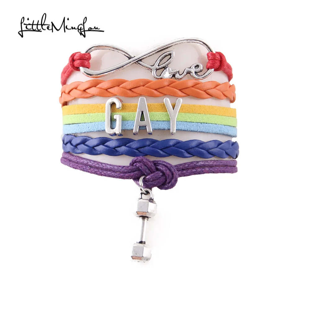 

Little MingLou Infinity love Gay Bracelet heart Charm LGBT Awareness leather wrap men bracelets & bangles for men jewelry