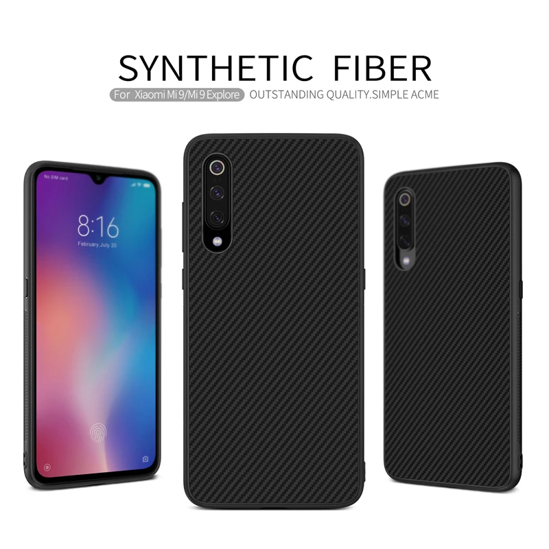 

Original Nillkin synthetic fiber phone case for Xiaomi Mi 9 Mi9 Explore Hard Carbon Fiber PP Plastic Back Cover for xiaomi mi 9