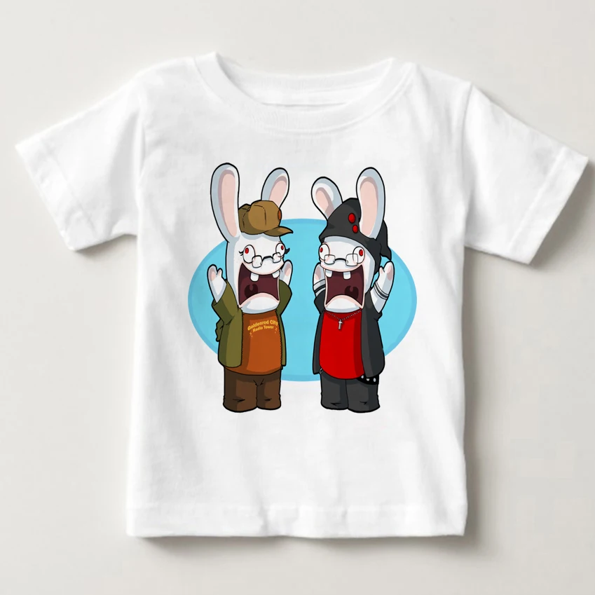 Футболка с короткими рукавами и принтом; Летняя Повседневная хлопковая футболка для детей; футболка с короткими рукавами для мальчиков и девочек с рисунком кролика; детская рубашка