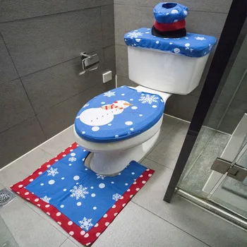 

4 PCS Christmas Bathroom Mats Pedestal Toilet Cover Bath Mat Set Print Toilet Seat Christmas Decorations for Home 3DBH116V