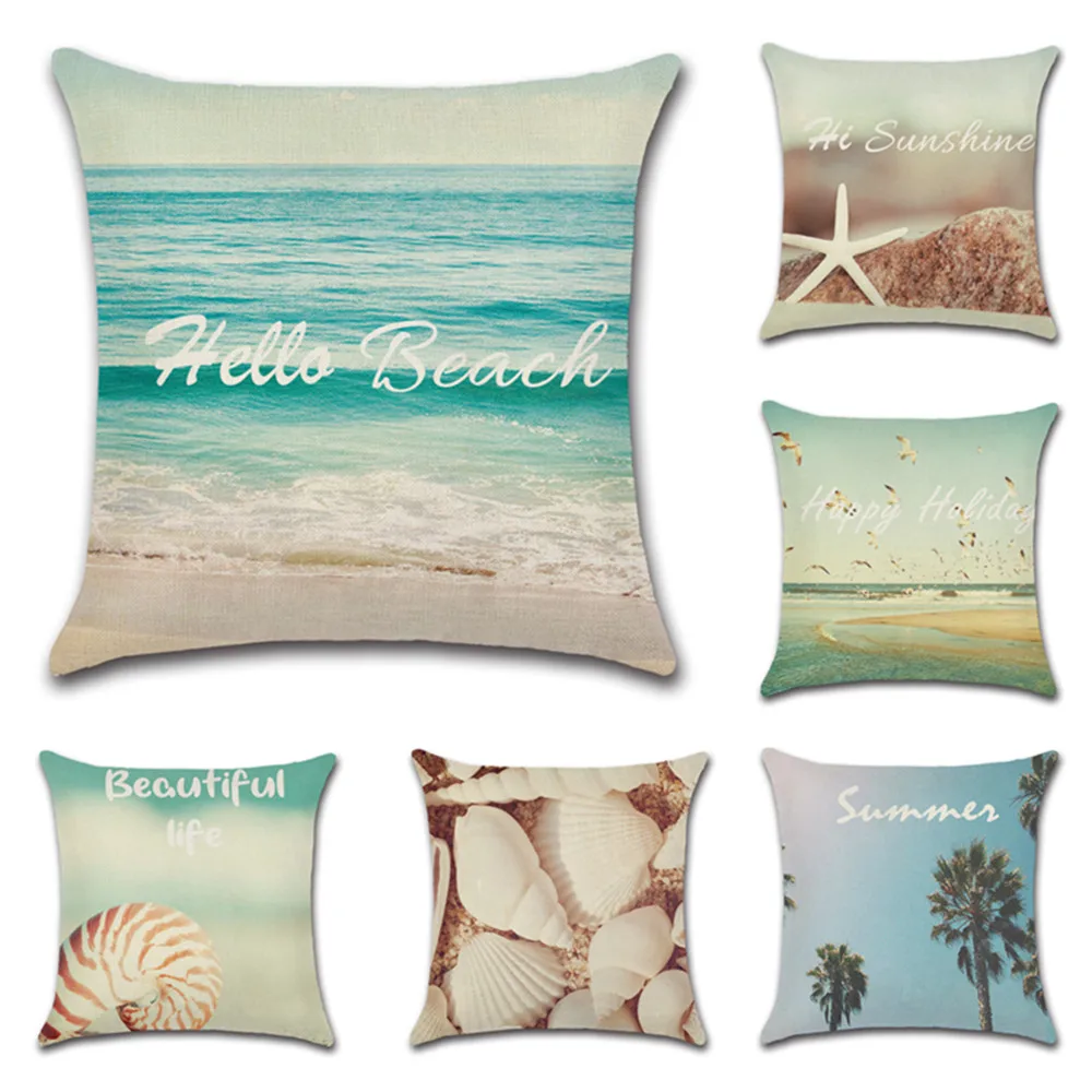 

Beach Seaside Landscape Pillow Case Hawaii Theme Pillowcases Linen Cushion Cover 45x45cm Summer For Home Decor