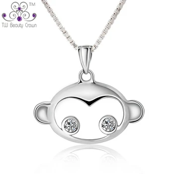 

925 Sterling Silver Children Jewelry Lovely White Cubic Zirconia Monkey Necklaces & Pendants For Ladies Girl Gift Anti-allergic