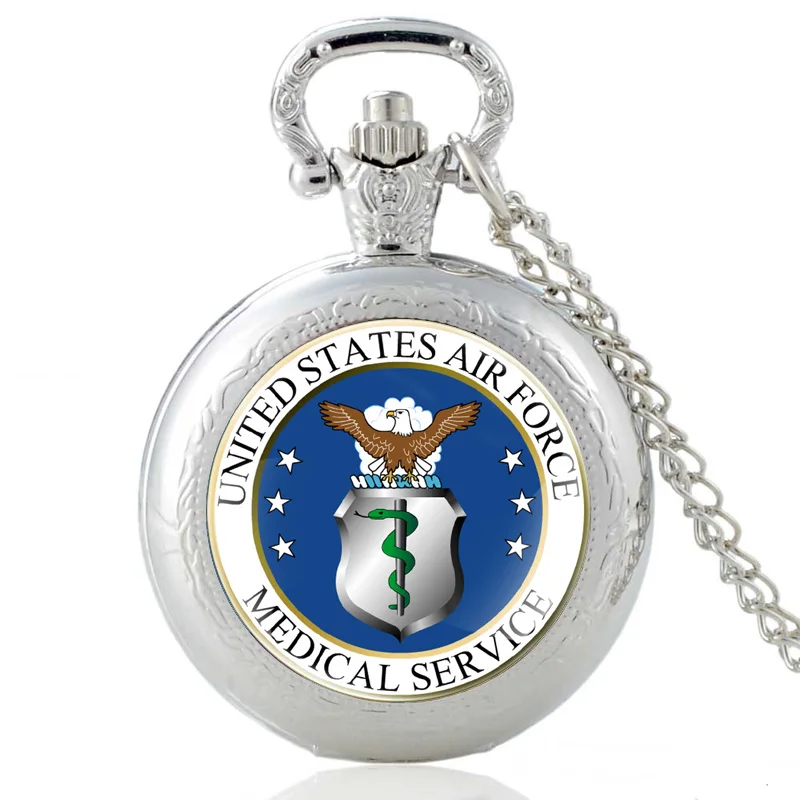 Новый Серебряный ВВС США медицинские Услуги кварцевые карманные часы античный Для мужчин Для женщин военные Цепочки и ожерелья часы
