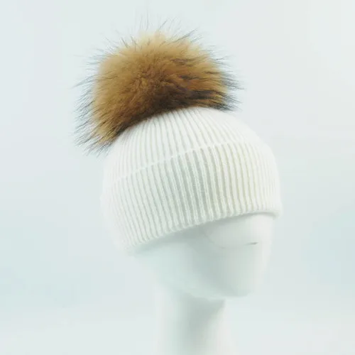 Hat white N Детский вязаный шарф и шапка, Модный комплект из 2 предметов для маленьких девочек и мальчиков, однотонный зимний теплый меховой комплект с помпонами, вязаная шапка+ шарф - Цвет: Hat white N