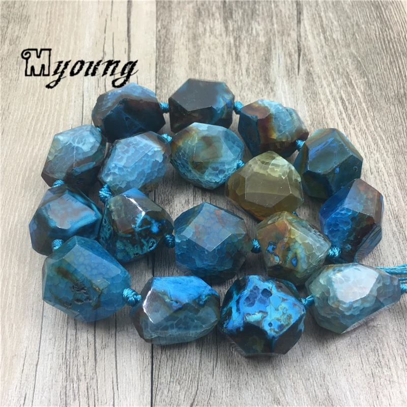 

Poliedro Faceted Blue Dragon Veins Agates Nugget Beads,Natural Stone Agates Quartz Druzy Pendant Beads For Jewelry MY1900