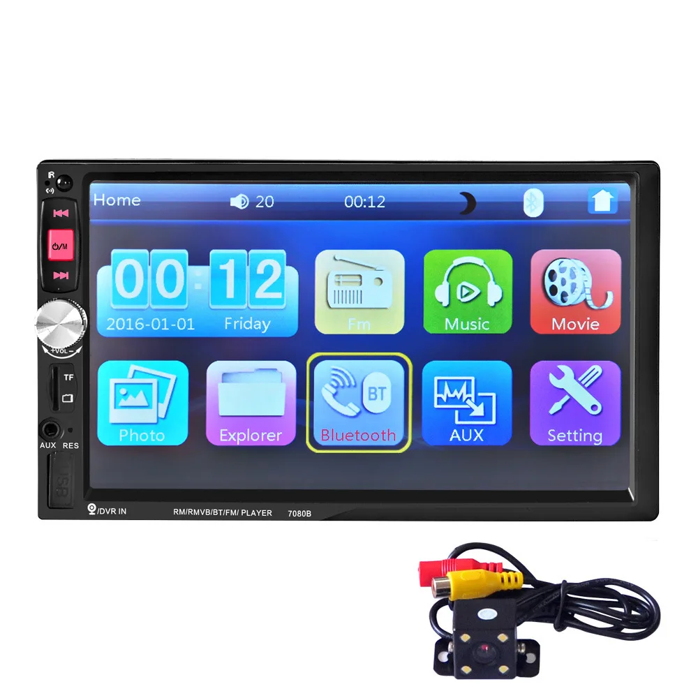 

TOPSOURCE 7080B Double Din Car MP5 Player Bluetooth Auto Car MP4 Video Player Radio Remote Control With Rear View Camera