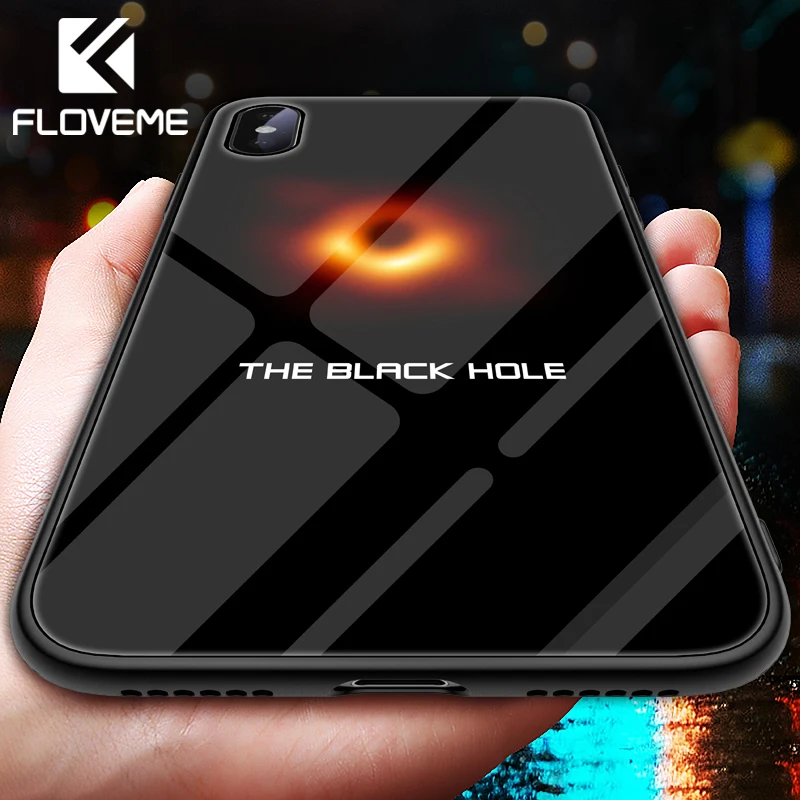 FLOVEME Black Hole Case For iPhone XR Cover Tempered Glass Phone 7 8 Plus X XS Max Hard Cases |