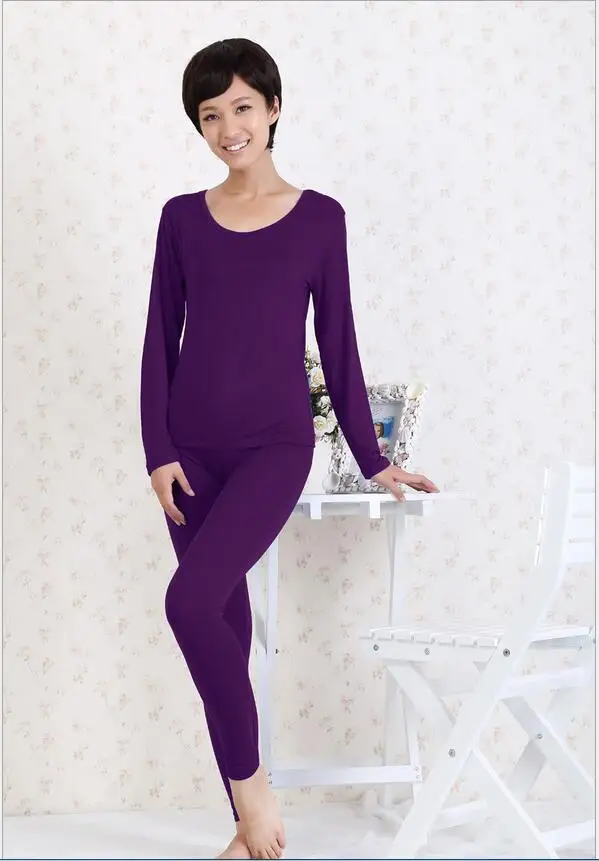 Новое поступление женские зимние женские высокие эластичные модал очень большой комфорт комплект белья Плюс Размер XL-6XL - Цвет: purple