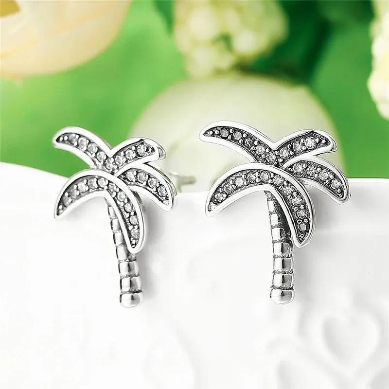 Gagafeel Solid 925 Sterling Silver Sparkling Palm Tree Stud Earrings Gagafeel Solid 925 Sterling Silver Sparkling Palm Tree Stud Earrings Super Lovely Crystal Women Party Jewelry In From