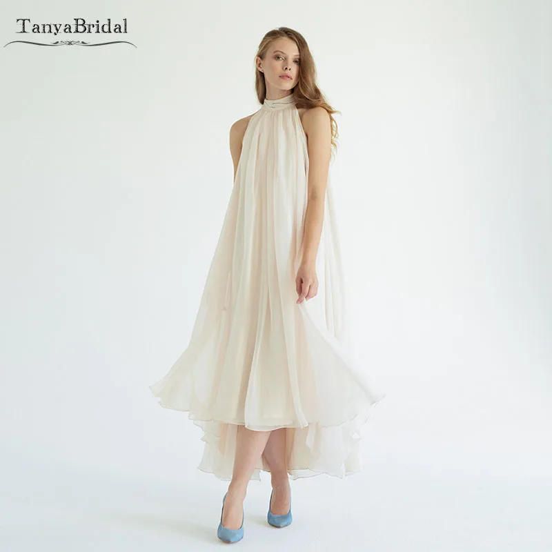 

Hign Neck Chiffon Wedding Dreses Pregnant Women Wedding Gowns Mid-Calf Bridal Gowns Vestido De Noivas DW057