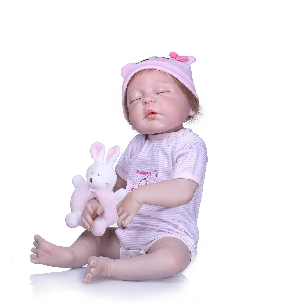 NPK 23 ''реалистичные реборн Младенцы полный Силиконовый реалистичный тело девушки детские куклы с закрытыми глазами Дети спящие игрушки на день рождения подарки