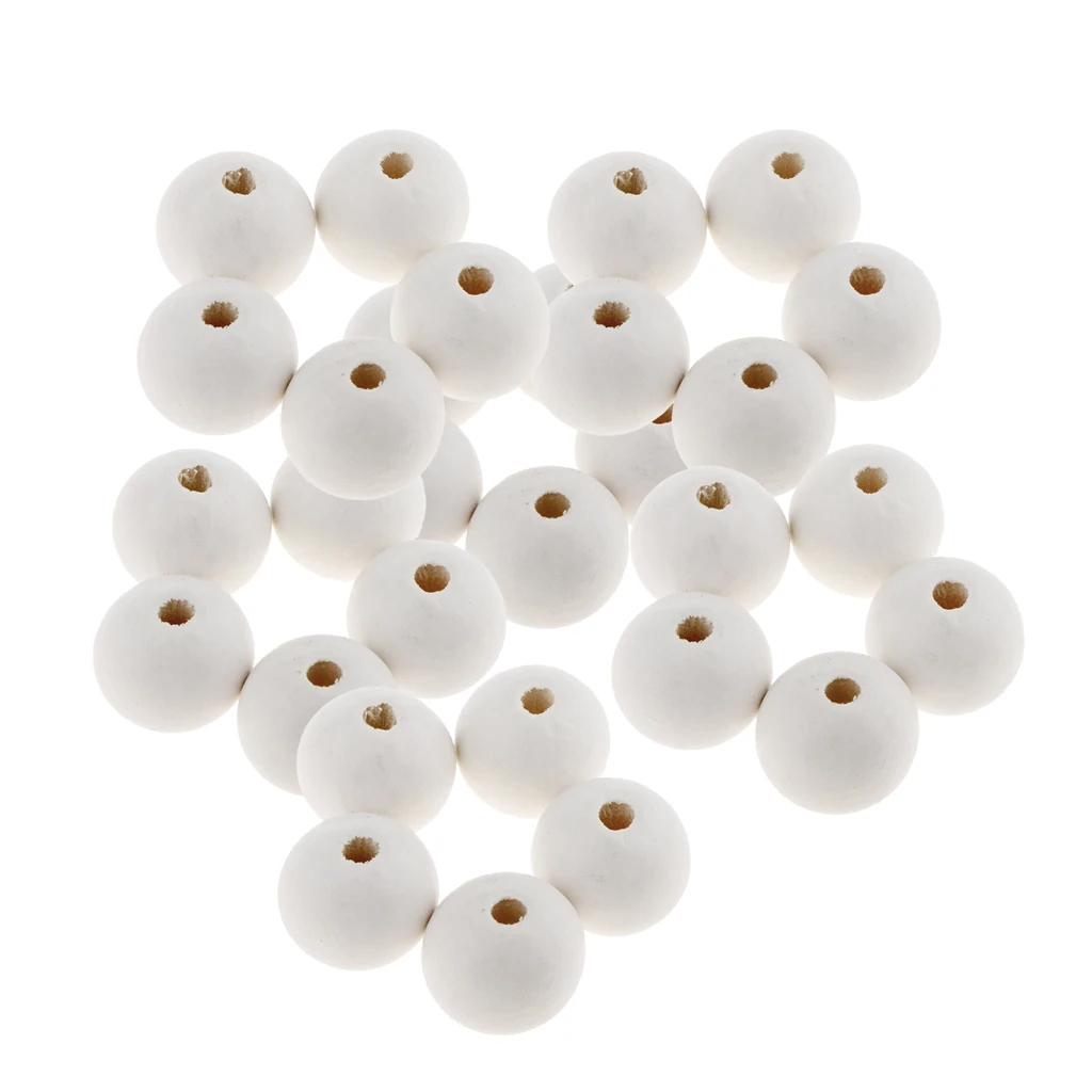 30 Pieces Dyed Color Natural Wood Spacer Loose Beads Necklace Bracelet Charms Findings 20mm