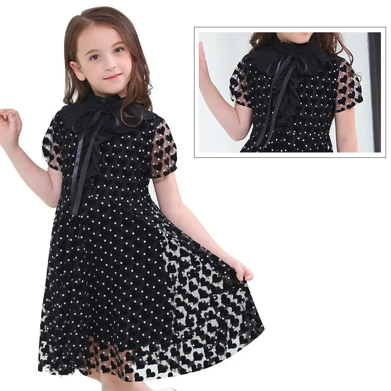 Girl-Black-Fashion-Usual-Dress-for-Teenage-Girs-Dot-Heart-Shaped-Printing-Short-Sleeve-Dress-6-8-10-12-14-Years-Kids-Clothes-(6)