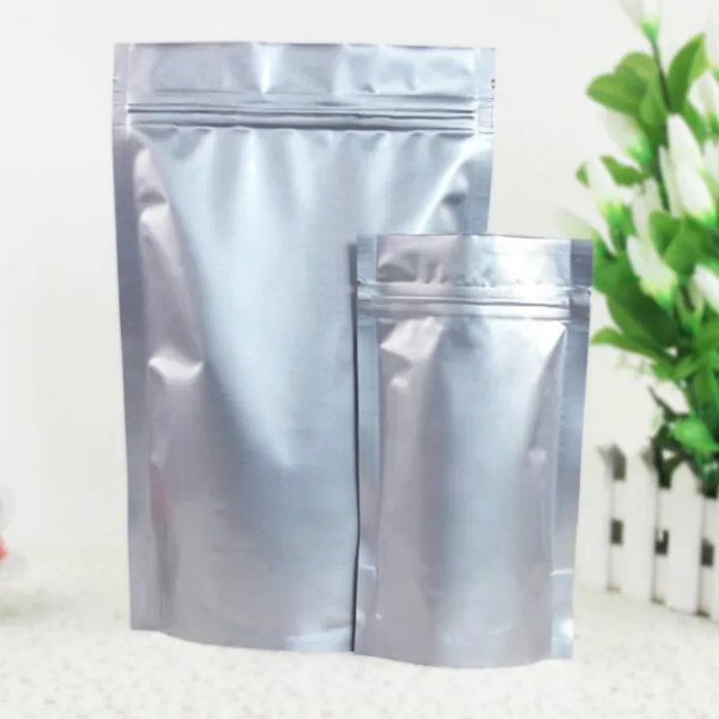 100pcs/lot Silver Aluminum Foil Mylar Bags Zip Lock Stand Up Packages Storage Pouches 19041402