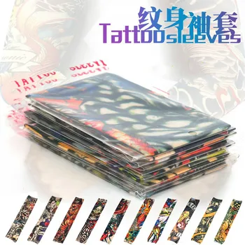

Besta 10pcs Tattoo Gloves Elastic Mix Design Nylon Fake Temporary Tattoo Sleeve Designs Body Arm Stockings Tattoo Punk Style