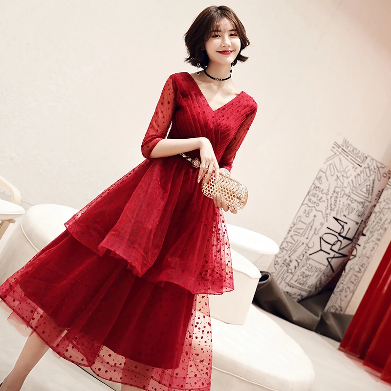 Новинка, вечерние платья винно-красного цвета, тюлевые вечерние платья с v-образным вырезом, длинное торжественное платье, vestido de festa LF293