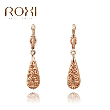 ROXI Bohemia Stud Earrings Wonderful Rose Gold Color Hollow Out Flower Pattern Water Drop Shaped Earrings Women Christmas Gifts