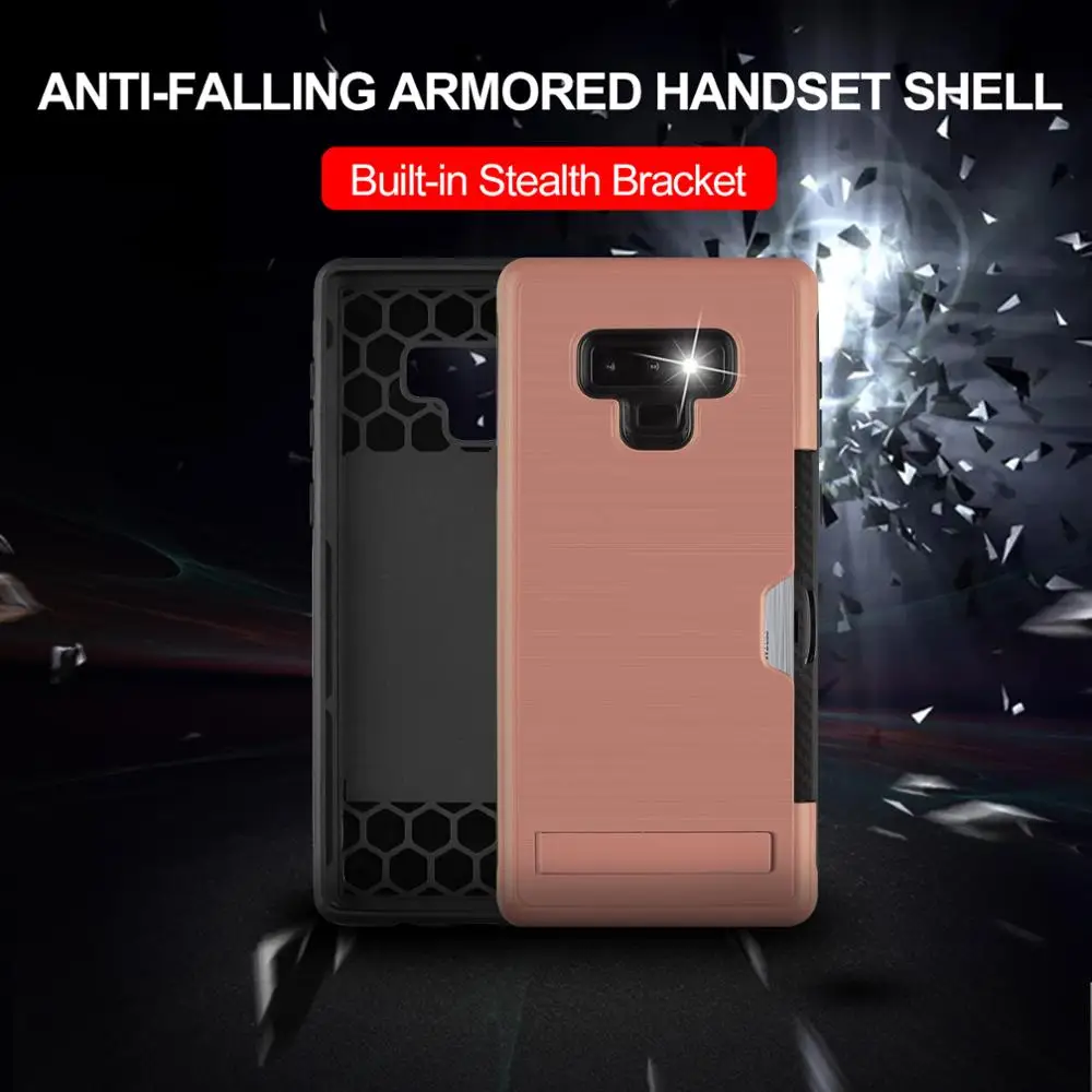 

FastDeng shockproof with card slot phone case for Samsung S8 S9p Soft TPU+hard PC burushed mobile phone case for Samsung Note8 9