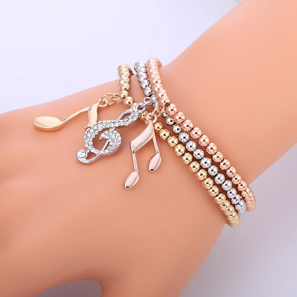 Fashion Jewelry Music Charm Bracelets For Women Silvery Rose Gold Mix