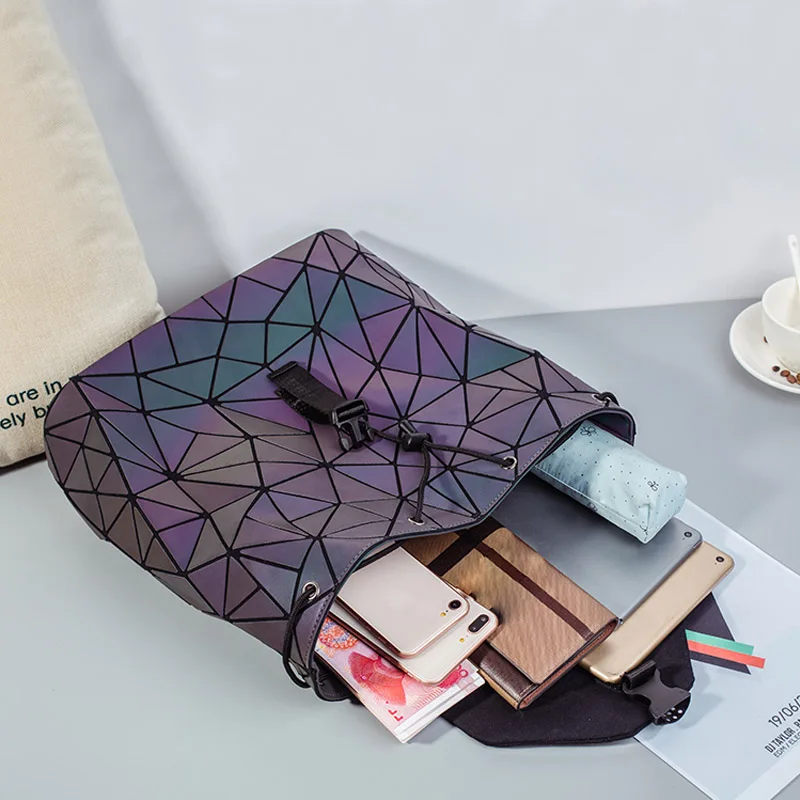 Новая сумка Bao, светящиеся рюкзаки для женщин, на шнурке, Модный повседневный рюкзак для девочек, школьный Женский, с геометрическим рисунком, складные школьные сумки для студентов