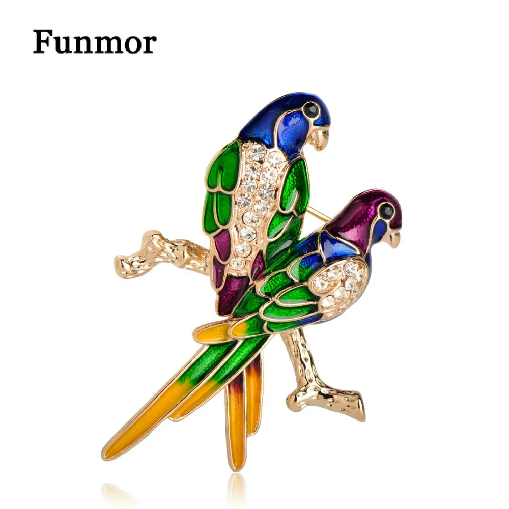 Элегантная с двумя птицами брошь Funmor разноцветной эмалью в виде животного