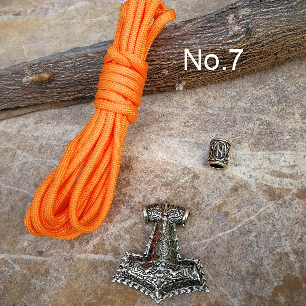 Norse Viking Runes Beads Pendant Paracord Diy Set Braided Bracelet Men Bracelets Thor Hammer Rope Bangles for Men Jewelry Gifts (1)