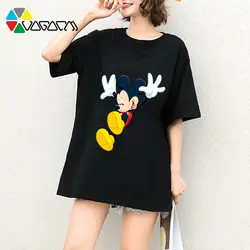 Женская футболка с Микки Маусом, летняя модная футболка с коротким рукавом и милым рисунком, черно-белые футболки, Клубные и вечерние