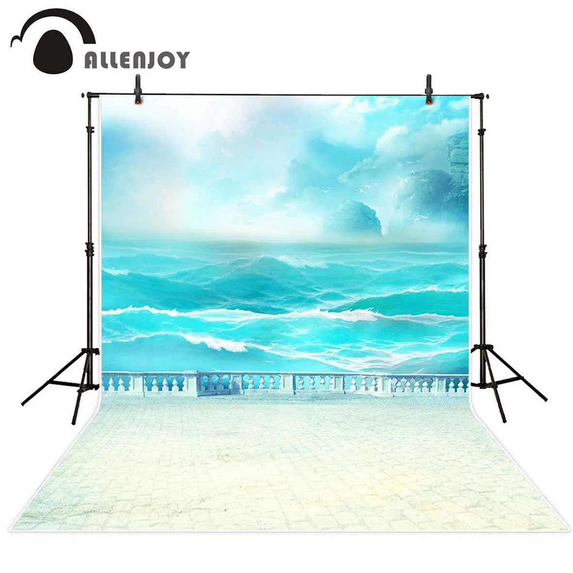 

Allenjoy vinyl photo backdrops Ocean blue railing fantastic beauty backdrop photocall new design photo printed excluding stand