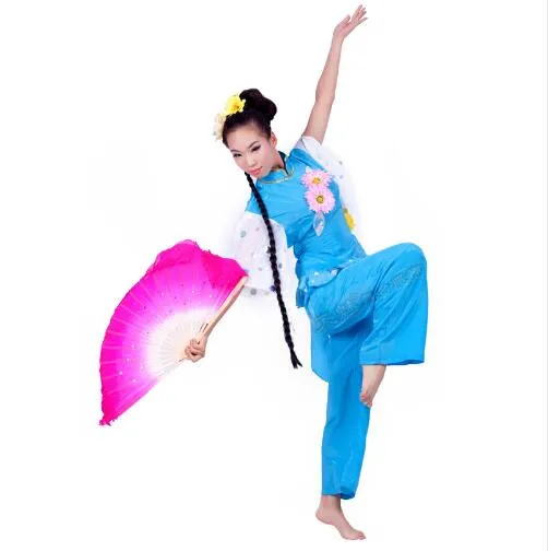 (098) blue Embroidery Chinese Traditional dance costumes square yangko fan dance costumes stage performance clothing drum wear