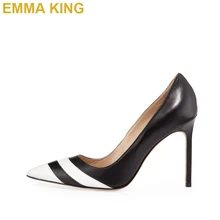 Черные и белые полоски; женские туфли-лодочки с острым носком на высоком каблуке 10 см 12 см; пикантная женская обувь на шпильке; большие размеры 10