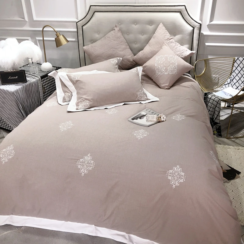 

NEW 100%Cotton Winter Bedding Set Brown Queen King size Bed sheet set Fitted sheet Bed Duvet cover parrure de lit ropa de cama