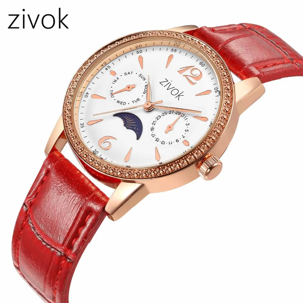 

ZIVOK Women Watches brand Fashion Simple Moon phase small dial Leather Watch Clock Quartz Wristwatch montre femme